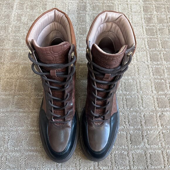 Louise et Cie Vampa Lace-up Combat Boot Women 11 Brown Chucky Stacked Heel Ankle - Picture 5 of 10